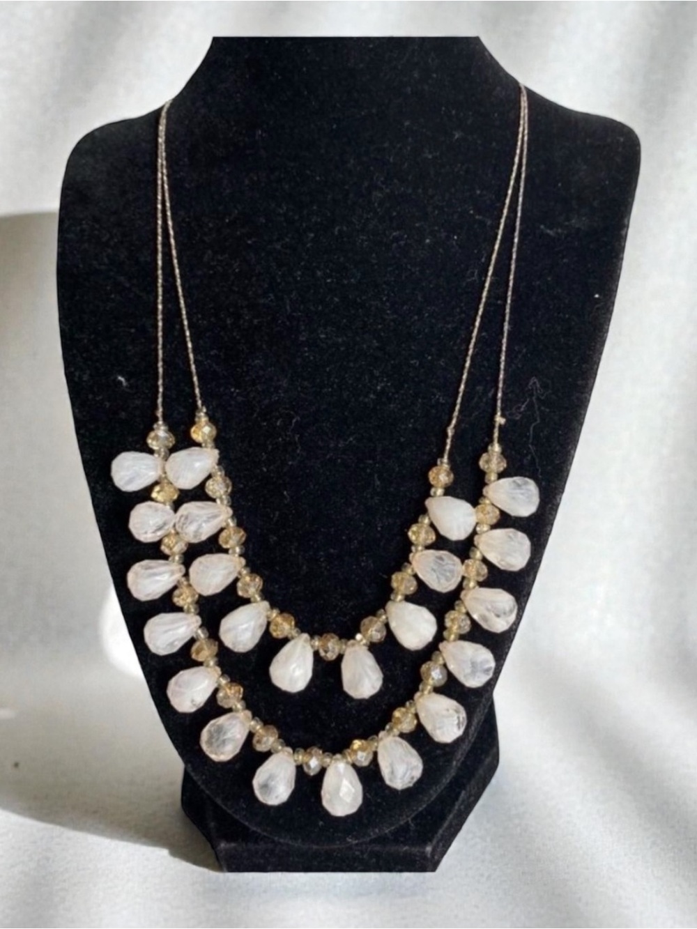 Pastel Pink Teardrop Two Chain Necklace